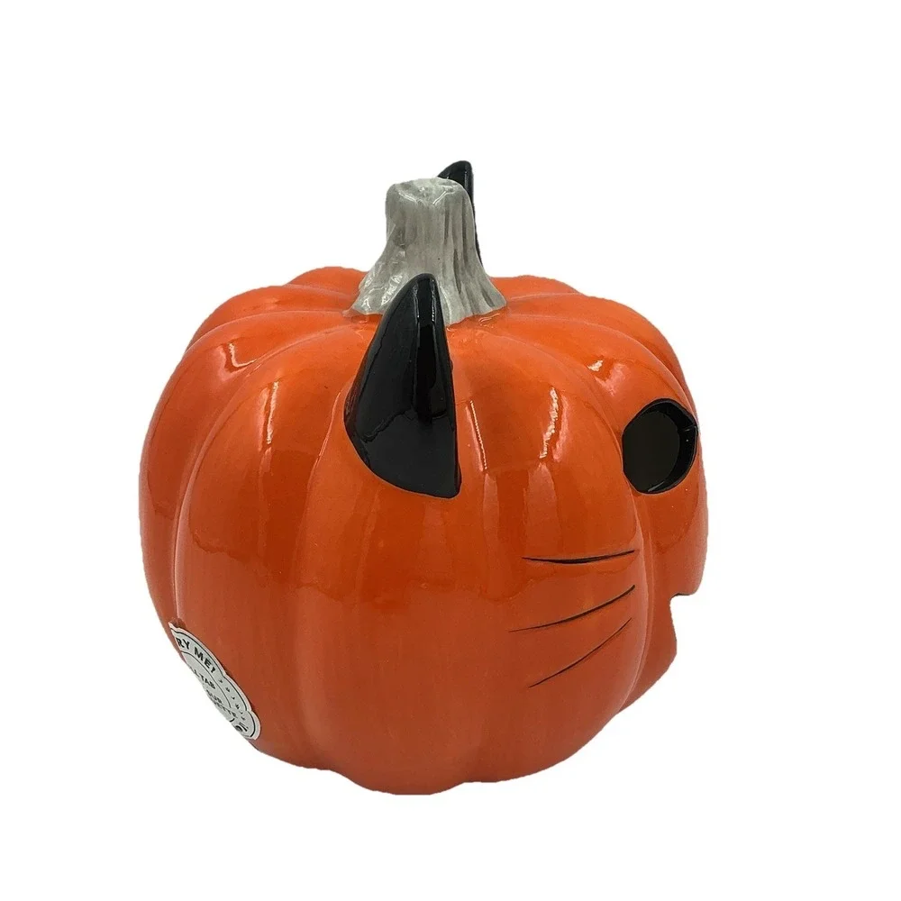 Cat Pumpkin Jack O Lantern Light Up Ceramic Halloween Decor Goblin & Ghoul